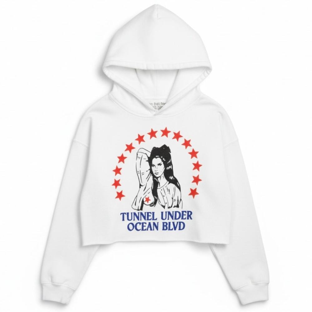 Lana Del Rey Tunnel Under Ocean Blvd Limited Edition White Cropped Hoodie M